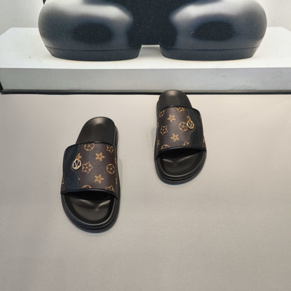 Monogram Adjustable Strap Slide Sandals
