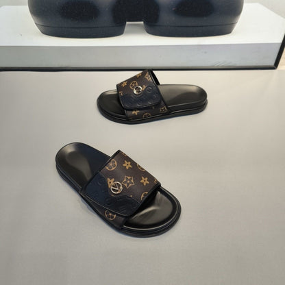 Monogram Adjustable Strap Slide Sandals