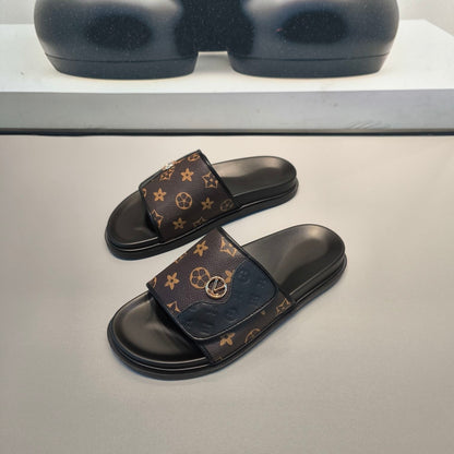 Monogram Adjustable Strap Slide Sandals