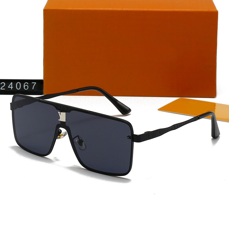 Oversized One-Piece Square Metal Frame Sunglasses Description: