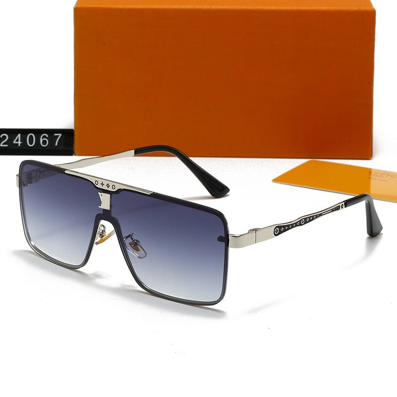 Oversized One-Piece Square Metal Frame Sunglasses Description: