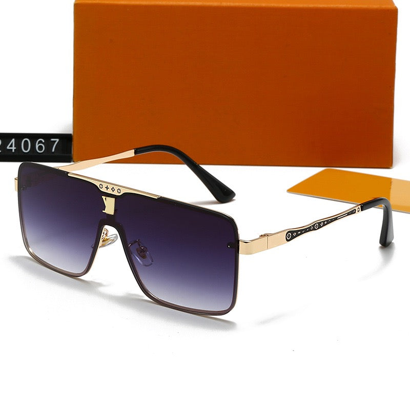 Oversized One-Piece Square Metal Frame Sunglasses Description: