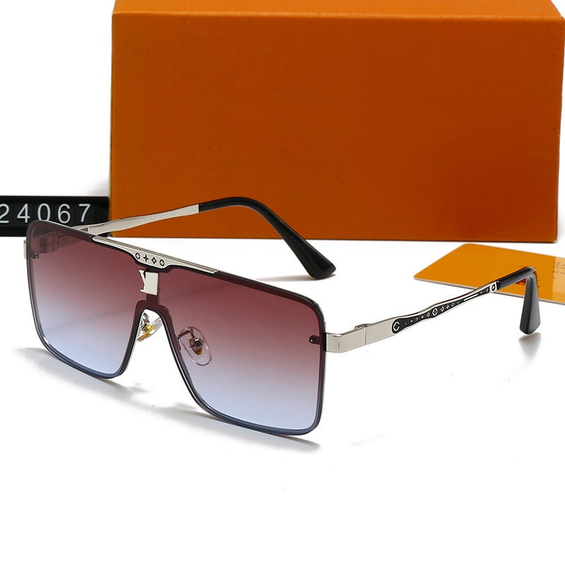 Oversized One-Piece Square Metal Frame Sunglasses Description: