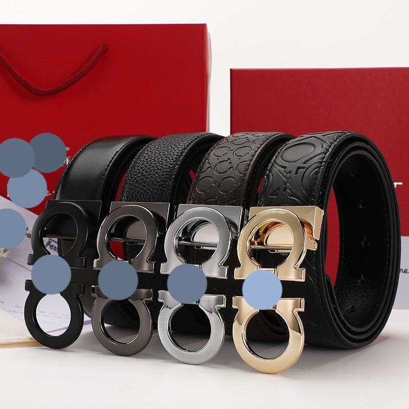 Full Embossed Leather Double Loop Automatic Buckle Belt