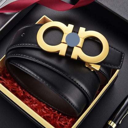 Full Embossed Leather Double Loop Automatic Buckle Belt