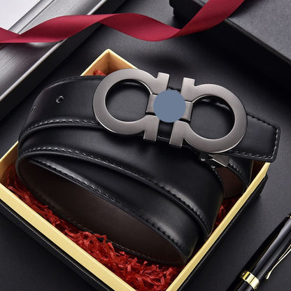 Full Embossed Leather Double Loop Automatic Buckle Belt