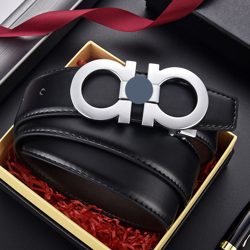 Full Embossed Leather Double Loop Automatic Buckle Belt