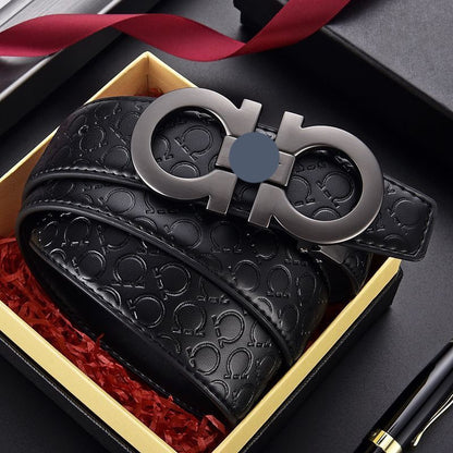 Full Embossed Leather Double Loop Automatic Buckle Belt