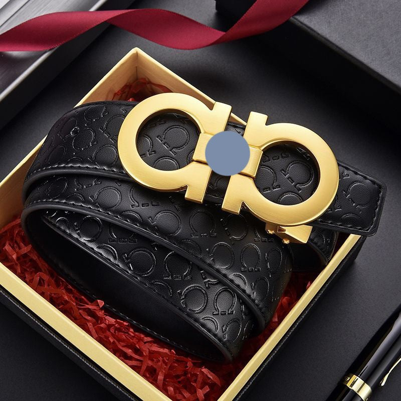 Full Embossed Leather Double Loop Automatic Buckle Belt