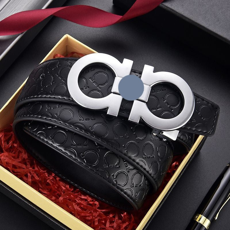 Full Embossed Leather Double Loop Automatic Buckle Belt