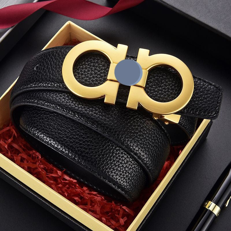 Full Embossed Leather Double Loop Automatic Buckle Belt