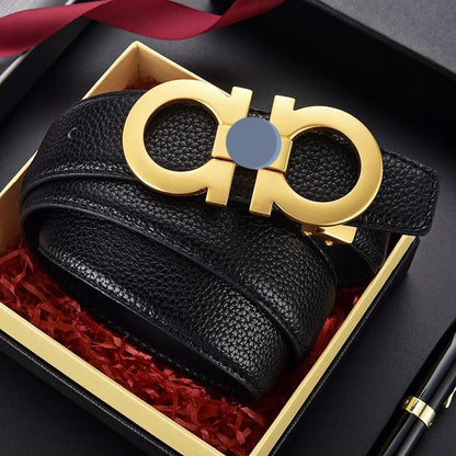 Full Embossed Leather Double Loop Automatic Buckle Belt