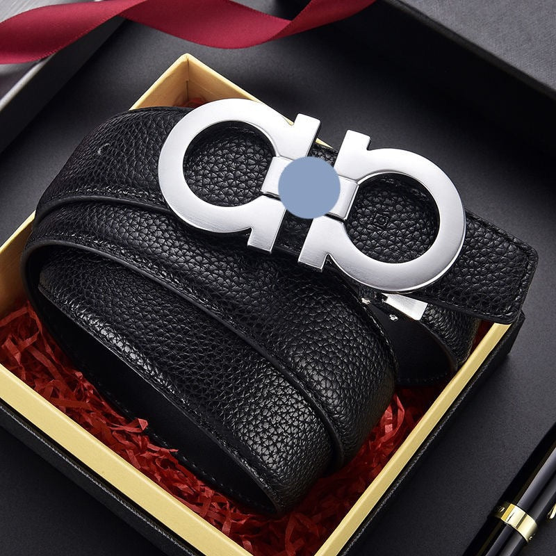 Full Embossed Leather Double Loop Automatic Buckle Belt