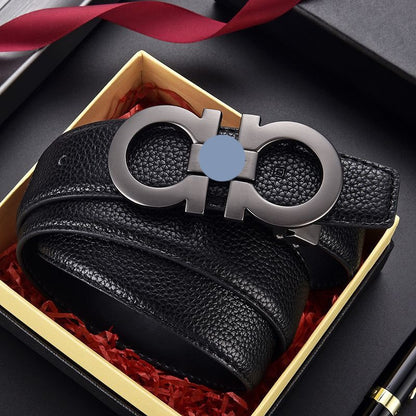 Full Embossed Leather Double Loop Automatic Buckle Belt