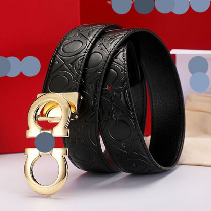 Full Embossed Leather Double Loop Automatic Buckle Belt