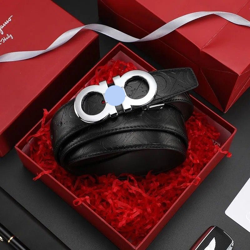 Full Embossed Leather Double Loop Automatic Buckle Belt