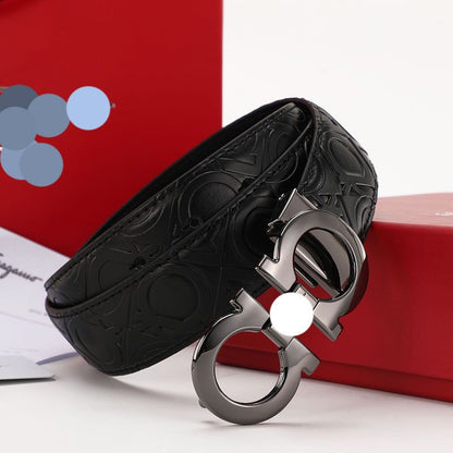Full Embossed Leather Double Loop Automatic Buckle Belt