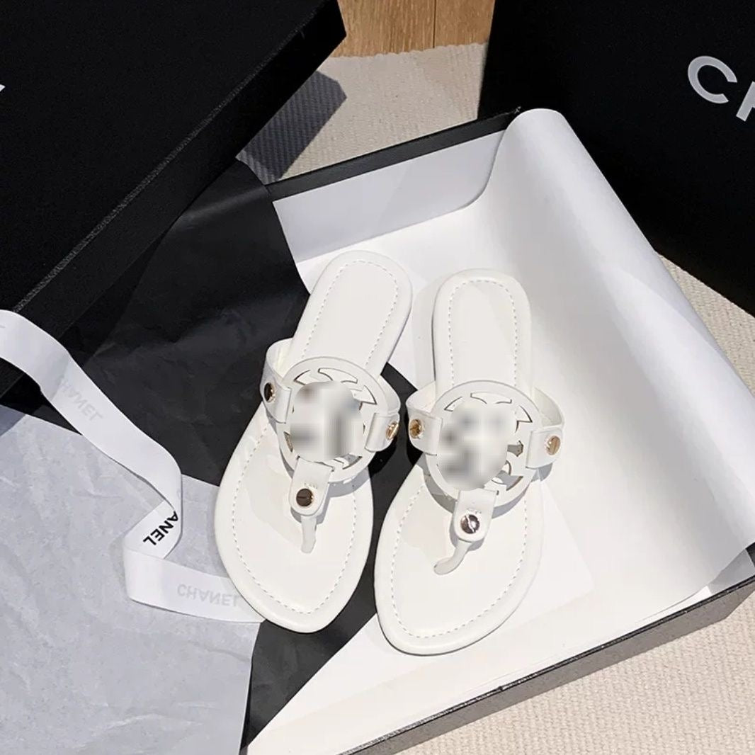 Cutout Metal Detail Thong Flat Sandals