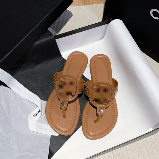 Cutout Metal Detail Thong Flat Sandals