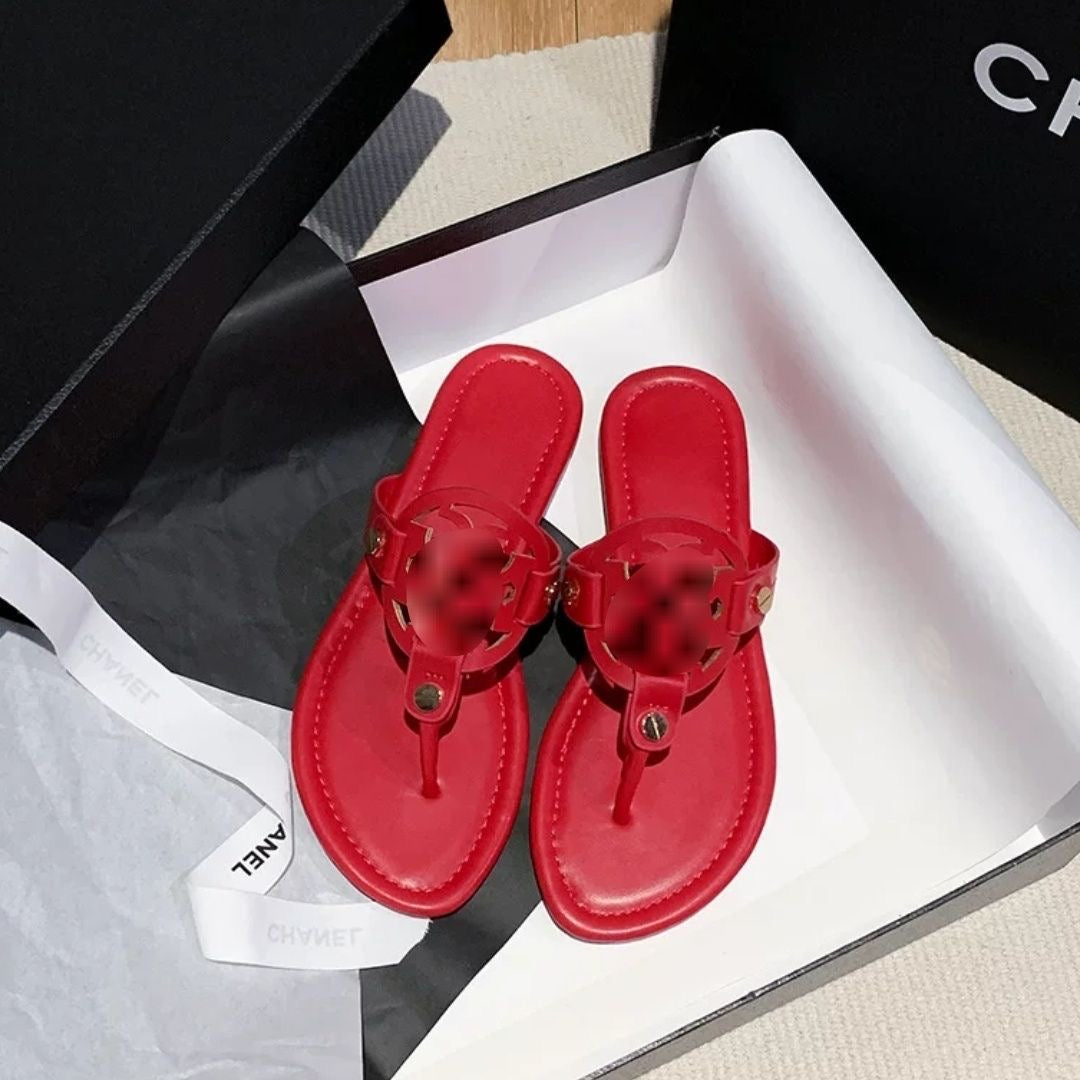 Cutout Metal Detail Thong Flat Sandals