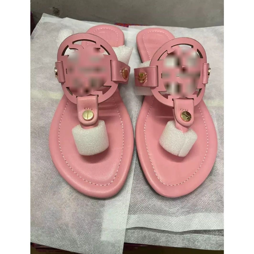 Cutout Metal Detail Thong Flat Sandals