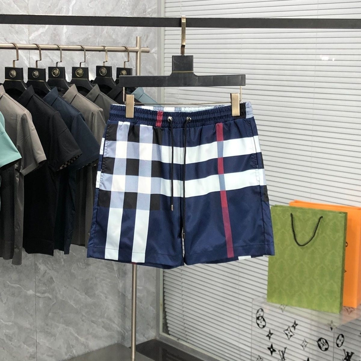 Vintage Plaid Drawstring Casual Swim Shorts