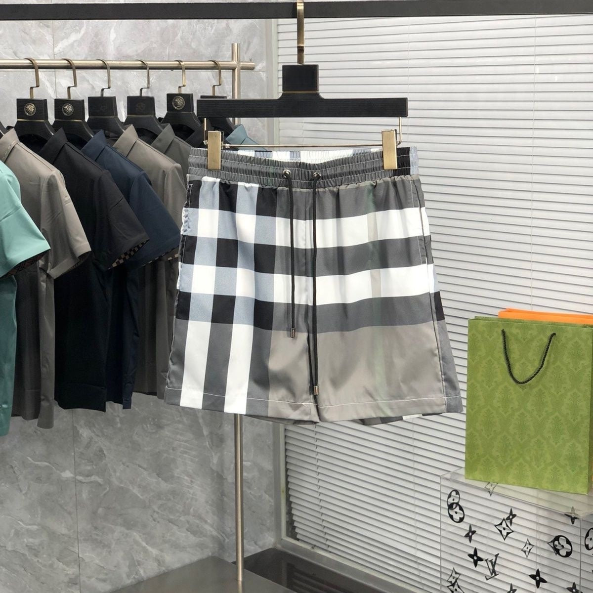 Vintage Plaid Drawstring Casual Swim Shorts