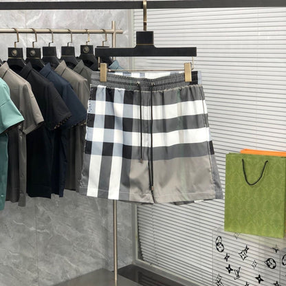 Vintage Plaid Drawstring Casual Swim Shorts