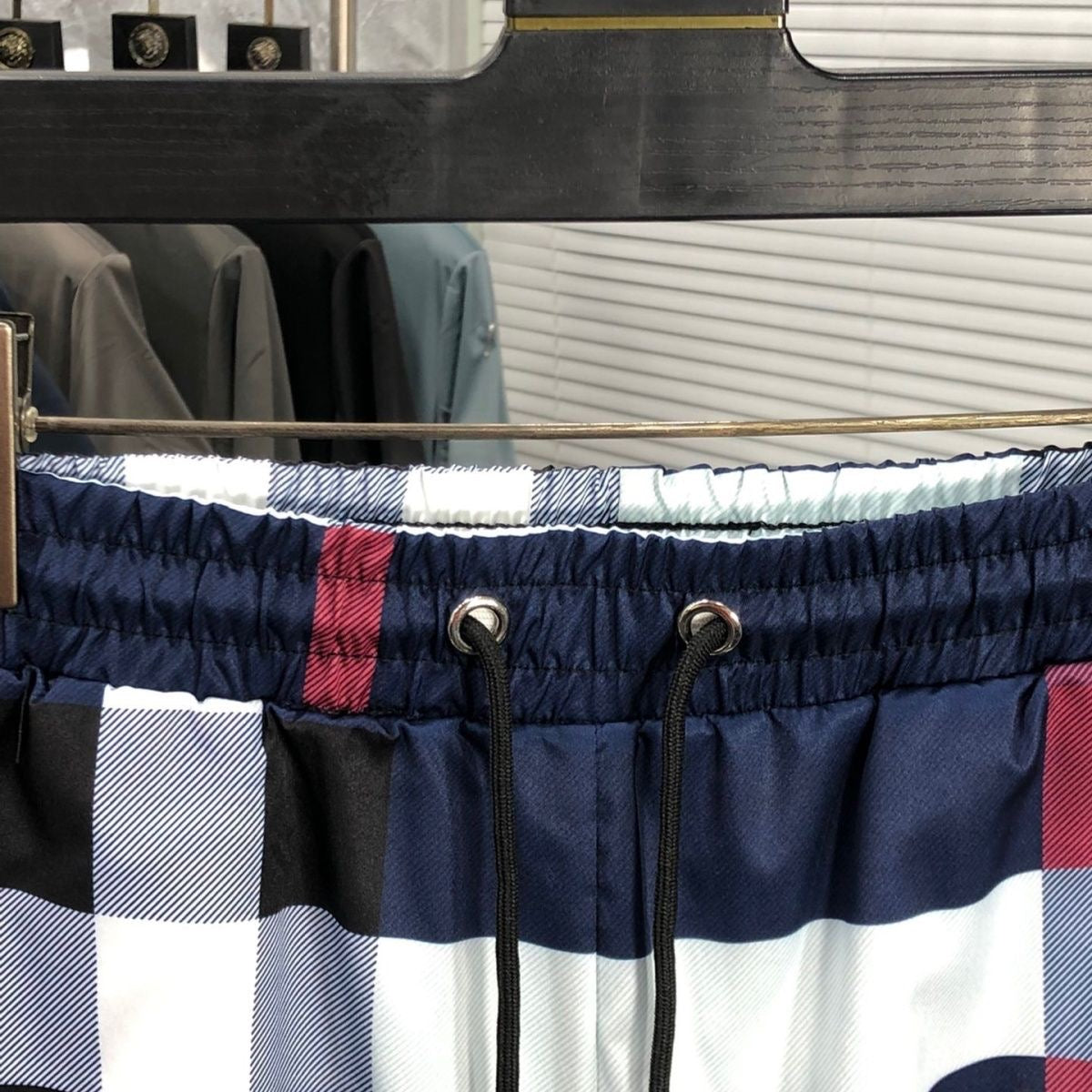Vintage Plaid Drawstring Casual Swim Shorts