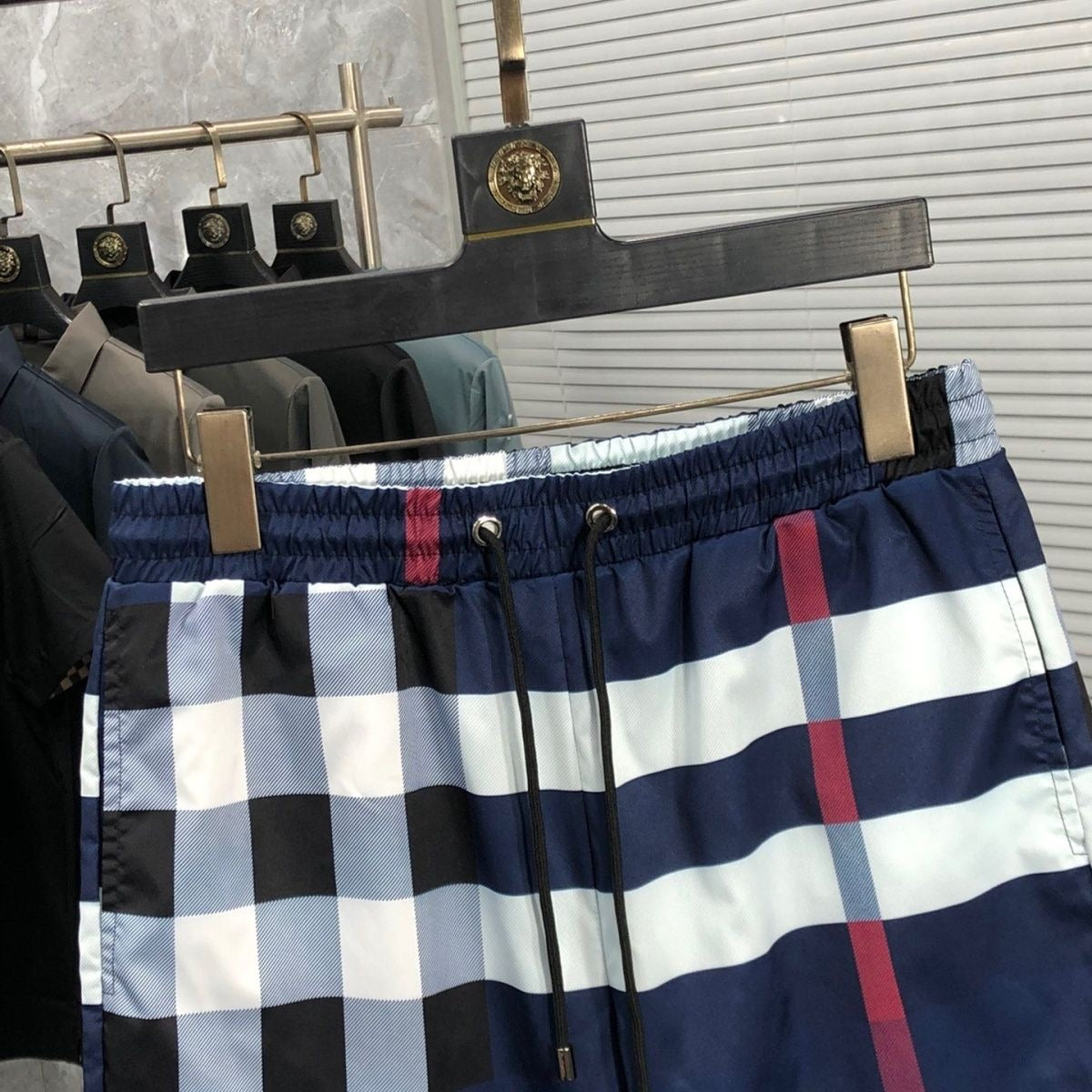 Vintage Plaid Drawstring Casual Swim Shorts