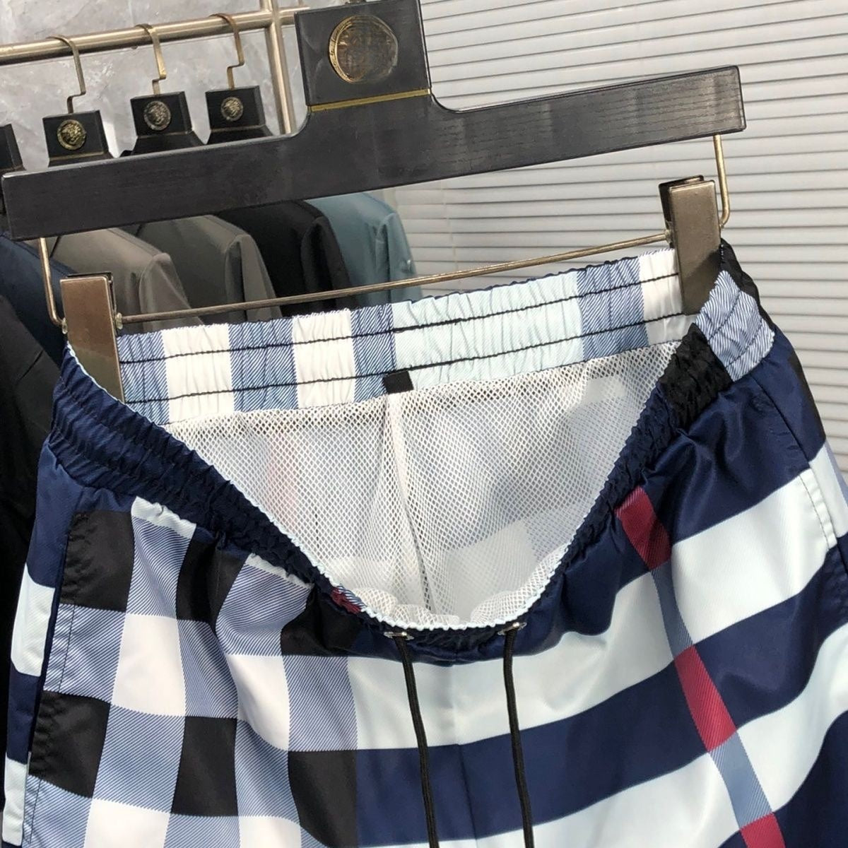 Vintage Plaid Drawstring Casual Swim Shorts