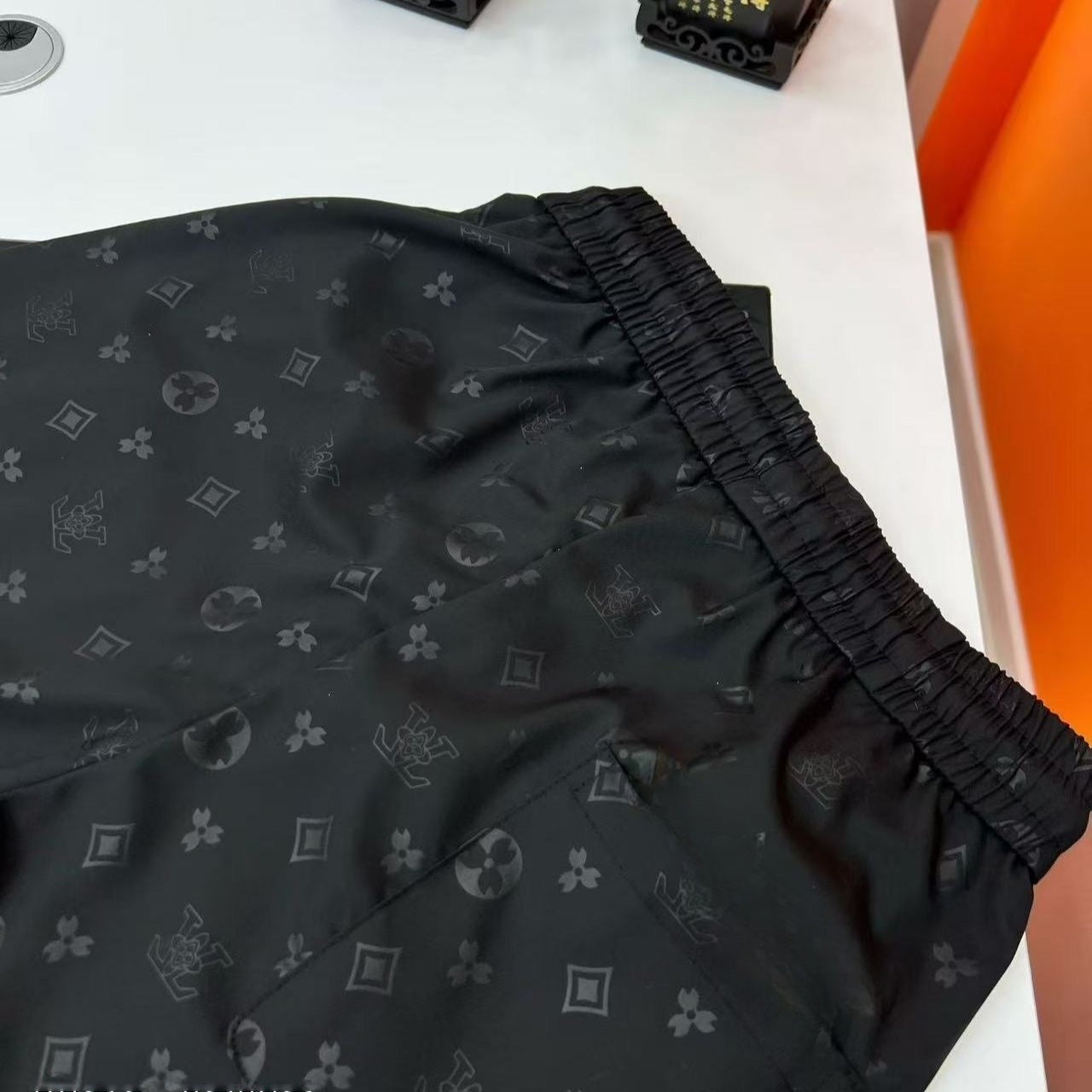 Solid & Allover Jacquard Logo Drawstring Casual Shorts