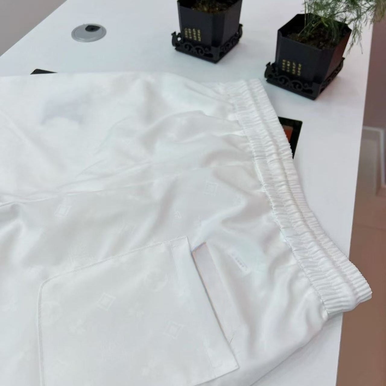 Solid & Allover Jacquard Logo Drawstring Casual Shorts