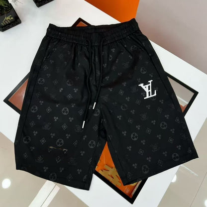 Solid & Allover Jacquard Logo Drawstring Casual Shorts