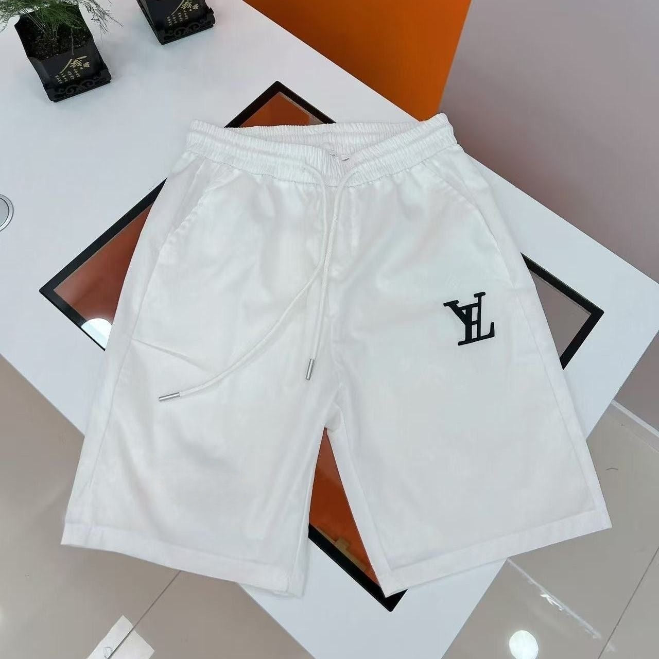 Solid & Allover Jacquard Logo Drawstring Casual Shorts