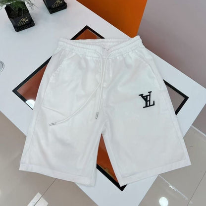 Solid & Allover Jacquard Logo Drawstring Casual Shorts