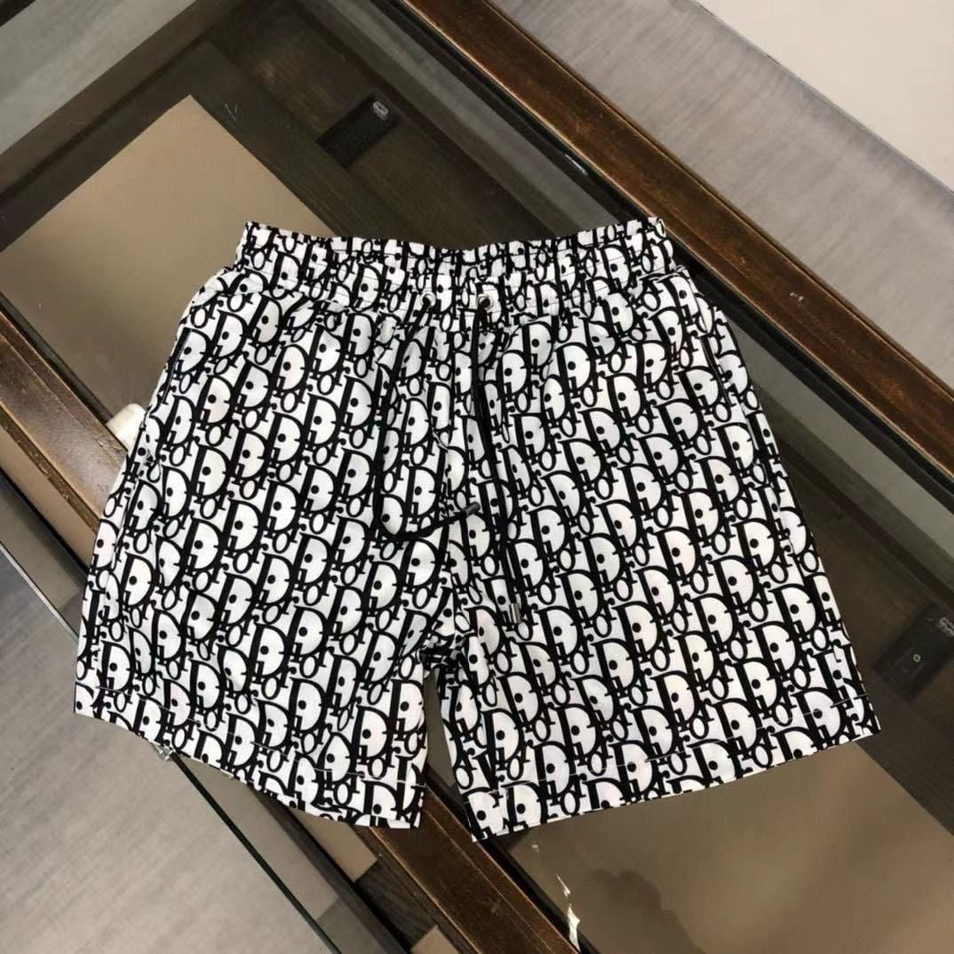 Allover Monogram Print Drawstring Casual Beach Shorts