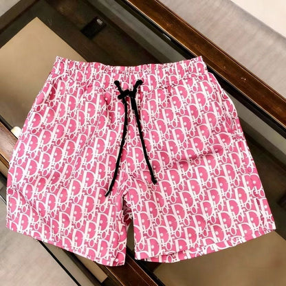 Allover Monogram Print Drawstring Casual Beach Shorts