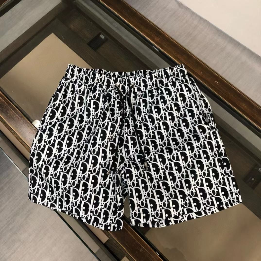 Allover Monogram Print Drawstring Casual Beach Shorts
