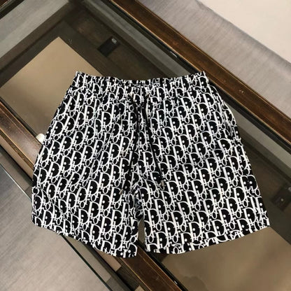 Allover Monogram Print Drawstring Casual Beach Shorts