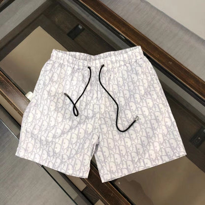Allover Monogram Print Drawstring Casual Beach Shorts