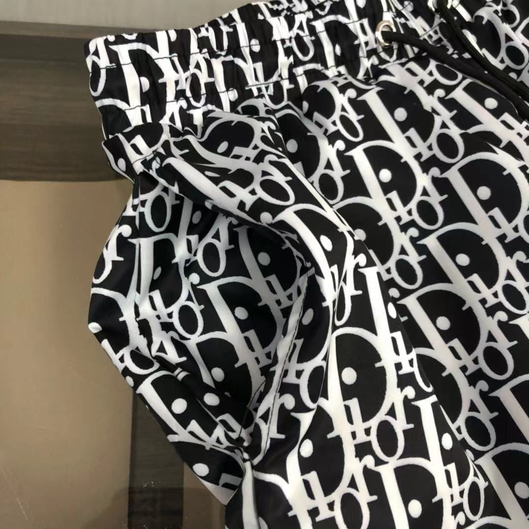 Allover Monogram Print Drawstring Casual Beach Shorts
