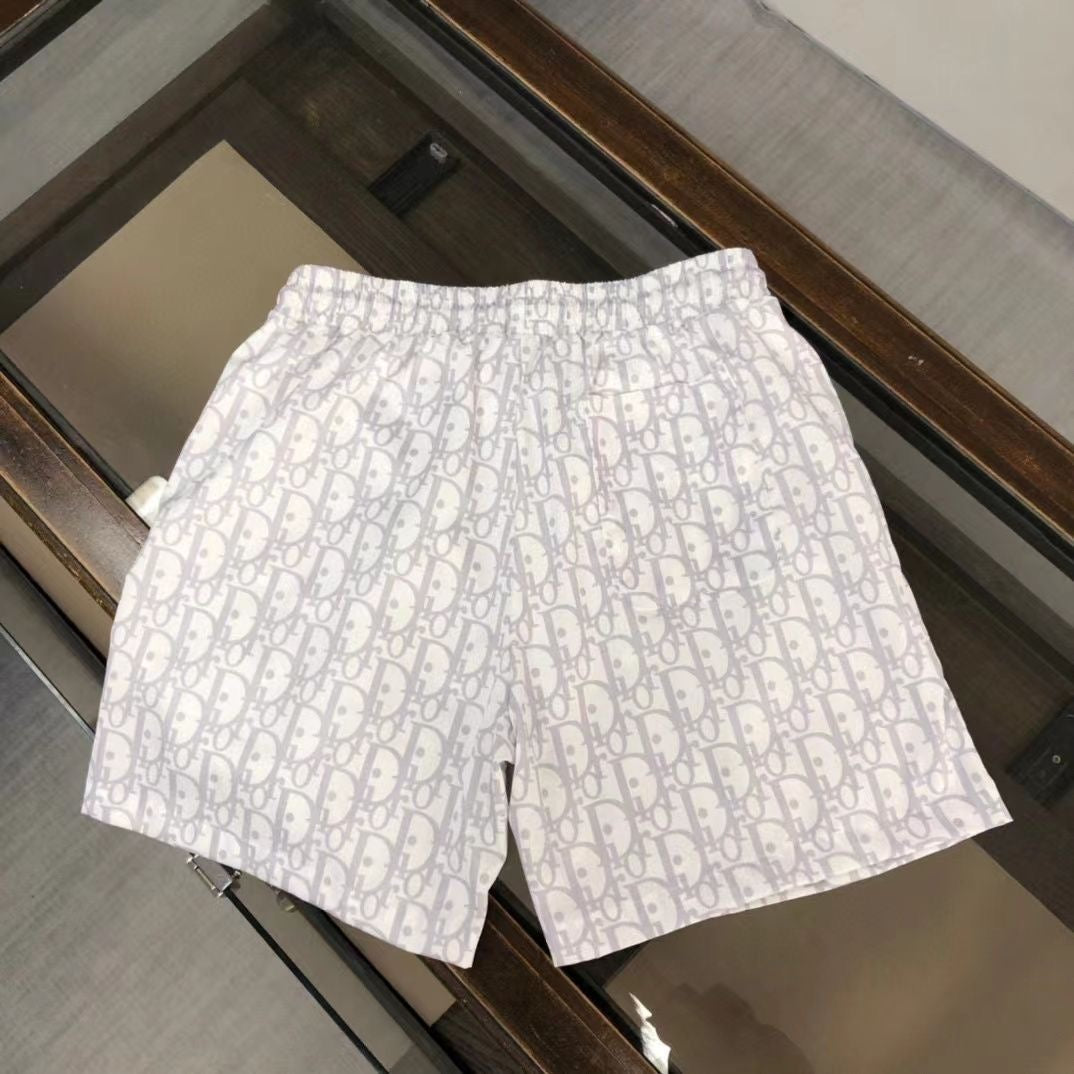 Allover Monogram Print Drawstring Casual Beach Shorts