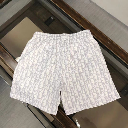 Allover Monogram Print Drawstring Casual Beach Shorts