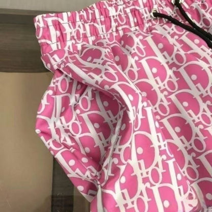 Allover Monogram Print Drawstring Casual Beach Shorts