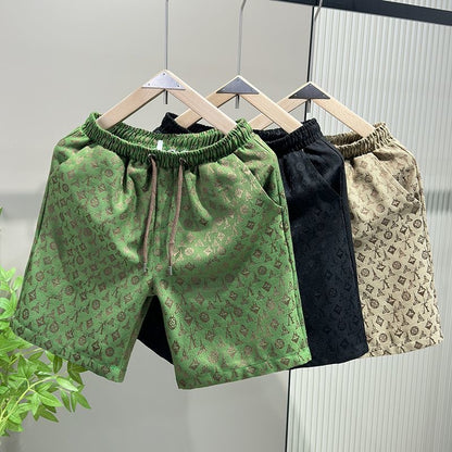 Jacquard Monogram Drawstring Casual Shorts