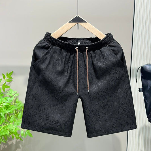 Jacquard Monogram Drawstring Casual Shorts