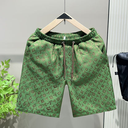Jacquard Monogram Drawstring Casual Shorts