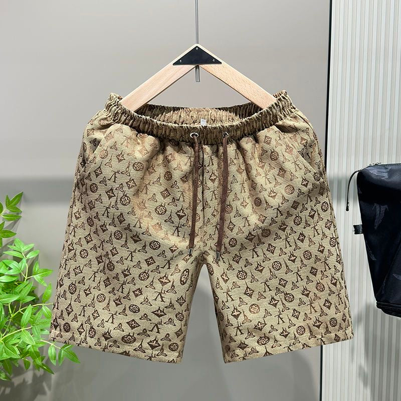 Jacquard Monogram Drawstring Casual Shorts