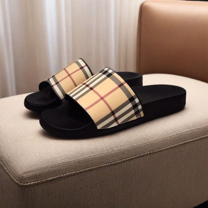 Vintage Check Leather Slide Sandals